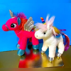 RAINBOW WHITE UNICORN & HOT PINK LINZY PEGASUS w/ SPARKLY WINGS PLUSH BUNDLE 10”